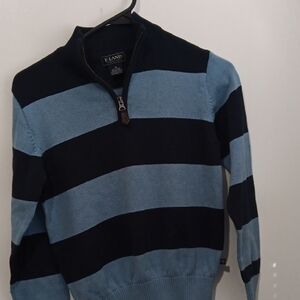 Kid Blue and Black Striped Half-Zip Sweater